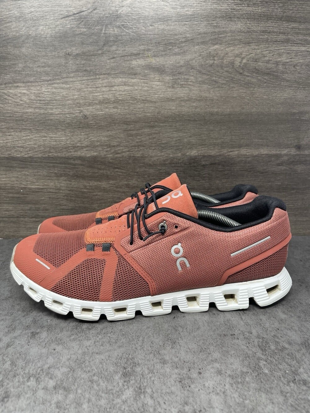 On Cloud 5 Mens Size 12.5 Rust Orange White CloudTec Running Walking Shoes
